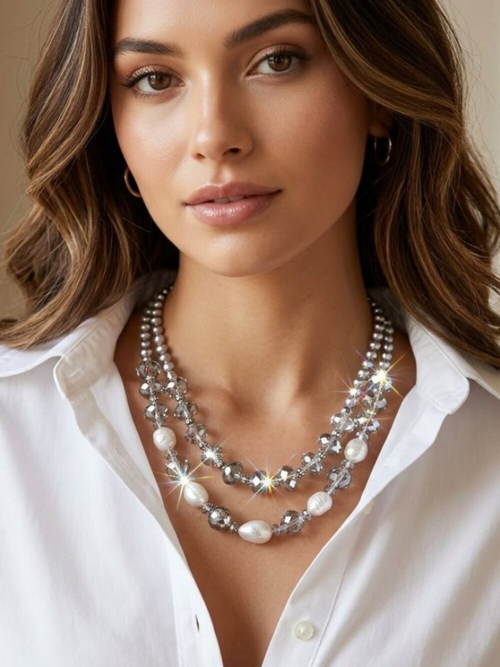 Freshwater pearl silver crystal necklace 🆕